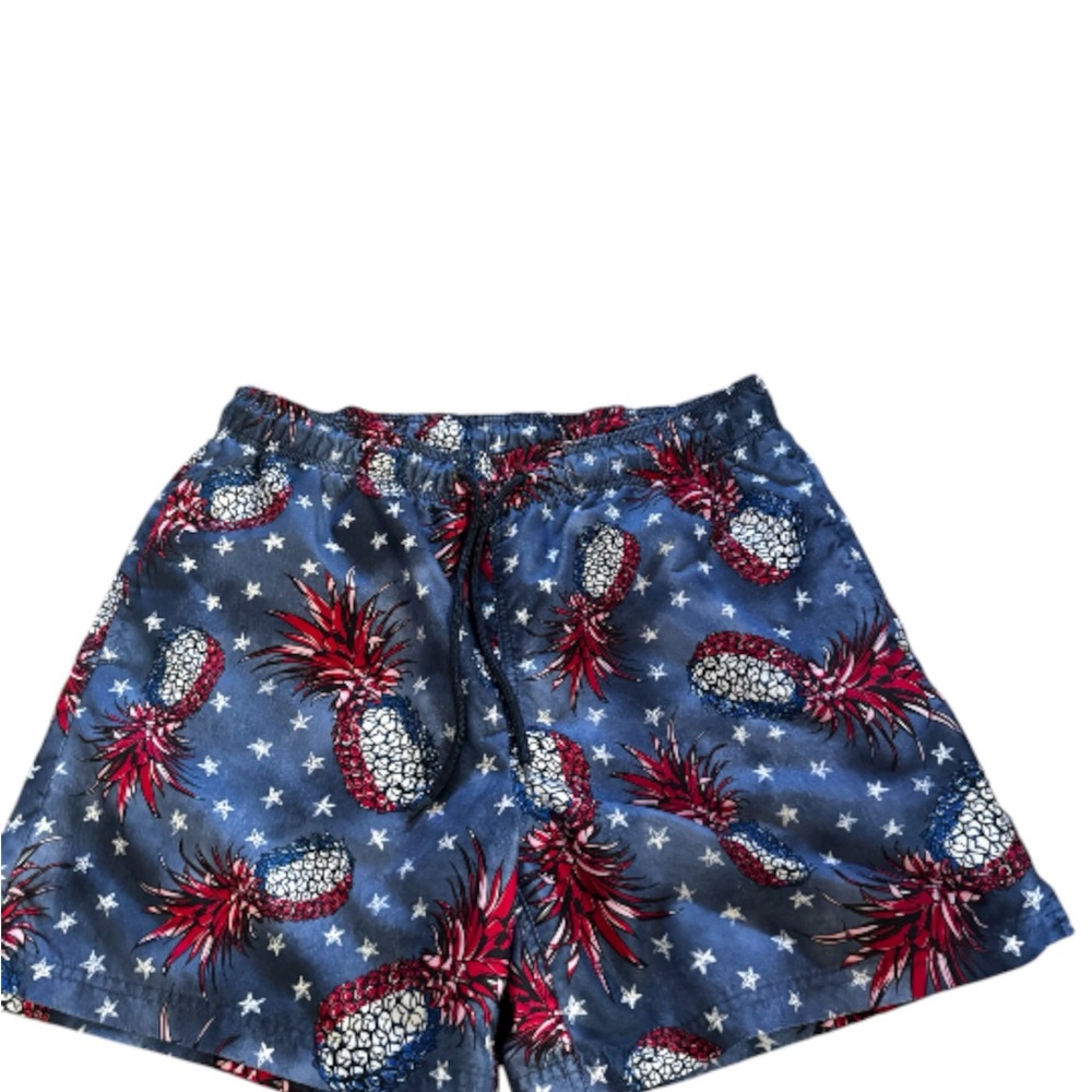Blue Pineapple Print Men's Swim Board Shorts